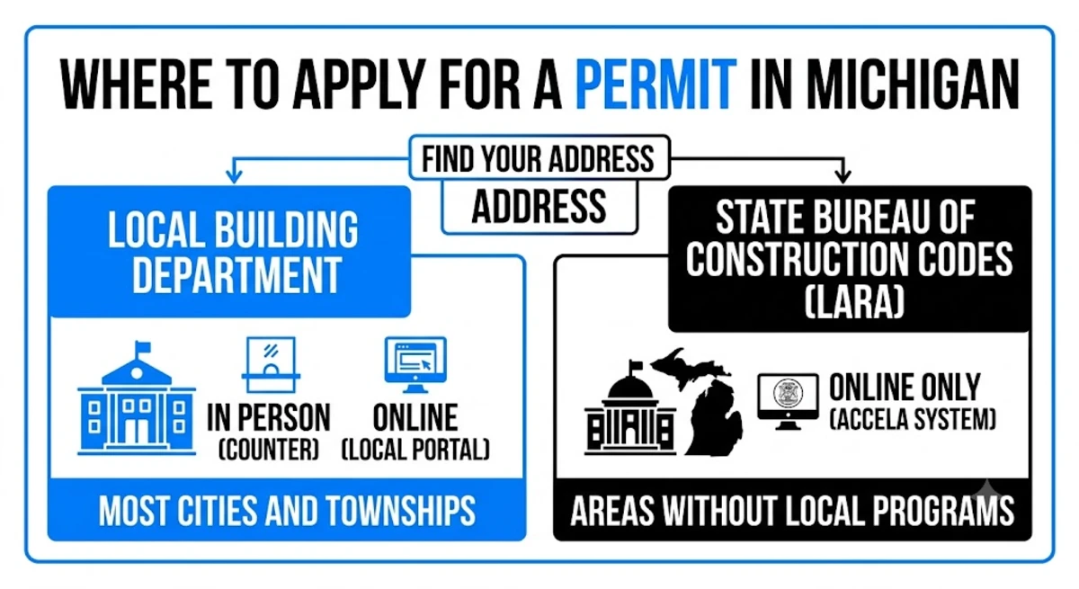 Local building department permit counter where Michigan electrical permits are issued