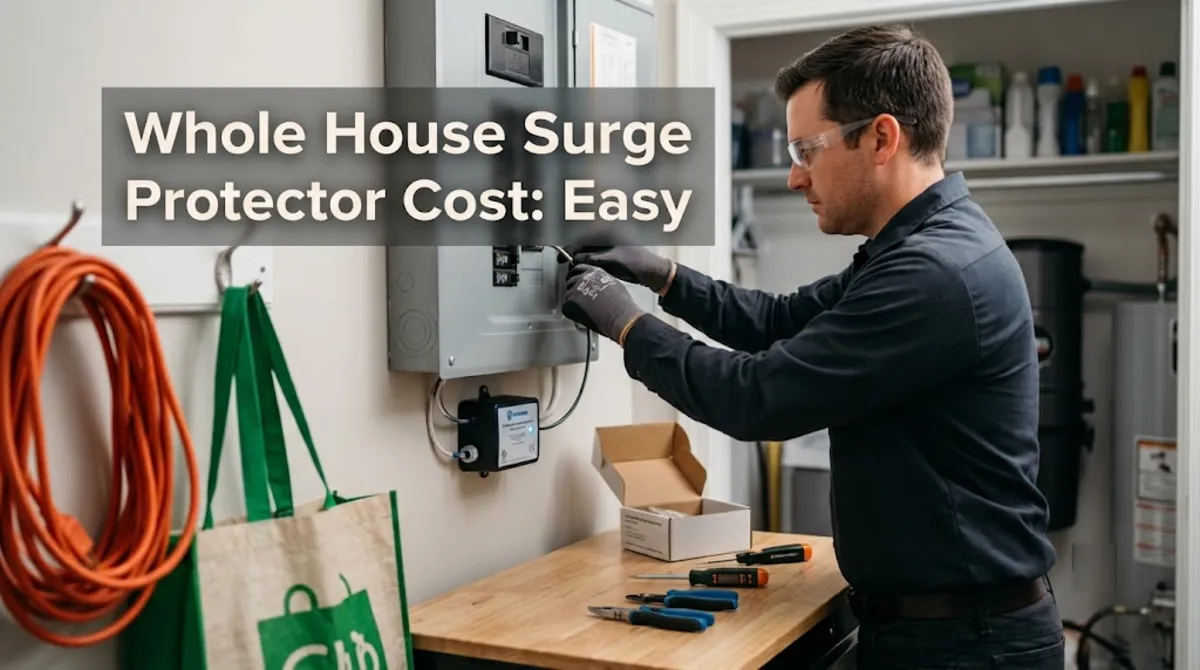 Whole house surge protector cost shown with a surge protection device at an electrical panel